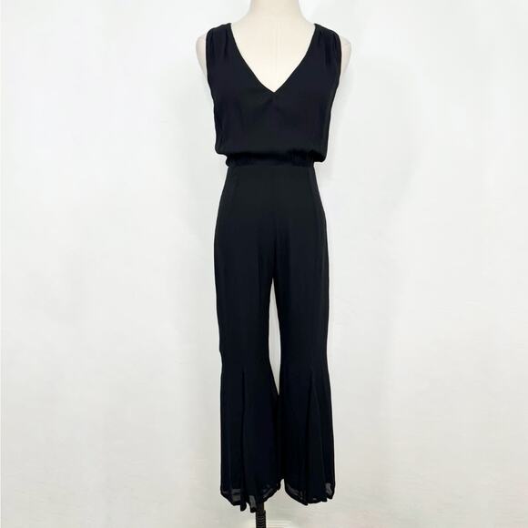 Reformation Sylvania Jumpsuit Black Flare Leg Open Back Ankle Boho Party Size 0 - Picture 2 of 16